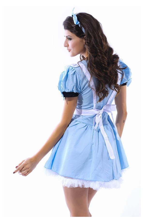 Uniform Costume Puffy Sleeves Light Blue Sweet Maid Costume - Click Image to Close